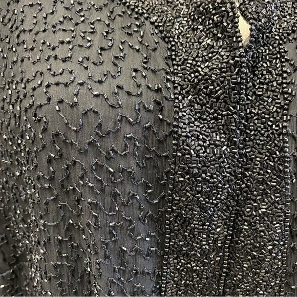 Vintage Sténay Plus black silk‎ beaded open longline Cardigan Size 1X - Picture 4 of 15